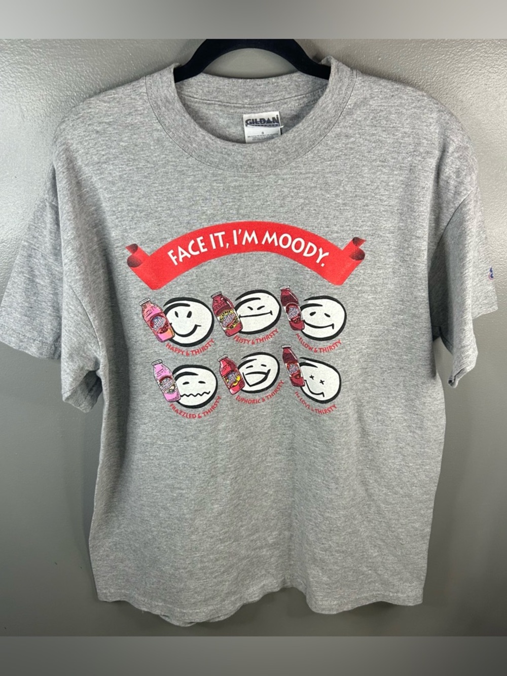 Vintage Diet Snapple Drink Moody Gray Funny Cartoon Faces Shirt Size Large